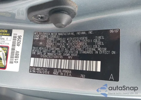 2007 Toyota Sienna Le z USA, uszkodzony, nr VIN 5TDZK23C27S084185